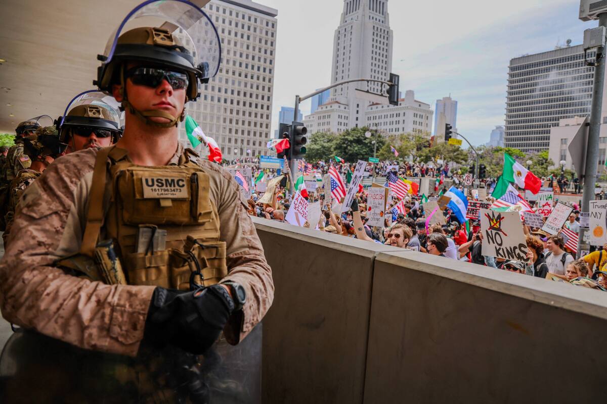 Marines during a pacifist demonstration in Los Angeles in June 2025.